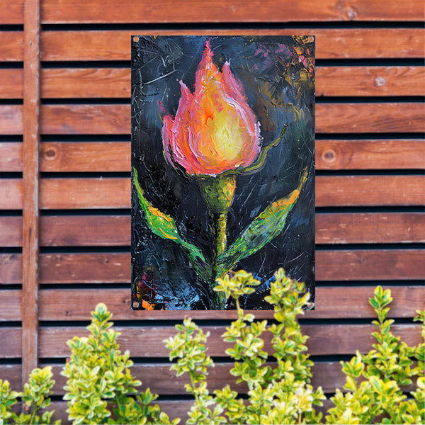 Abstract schilderij van kleurrijke roos tuinposter