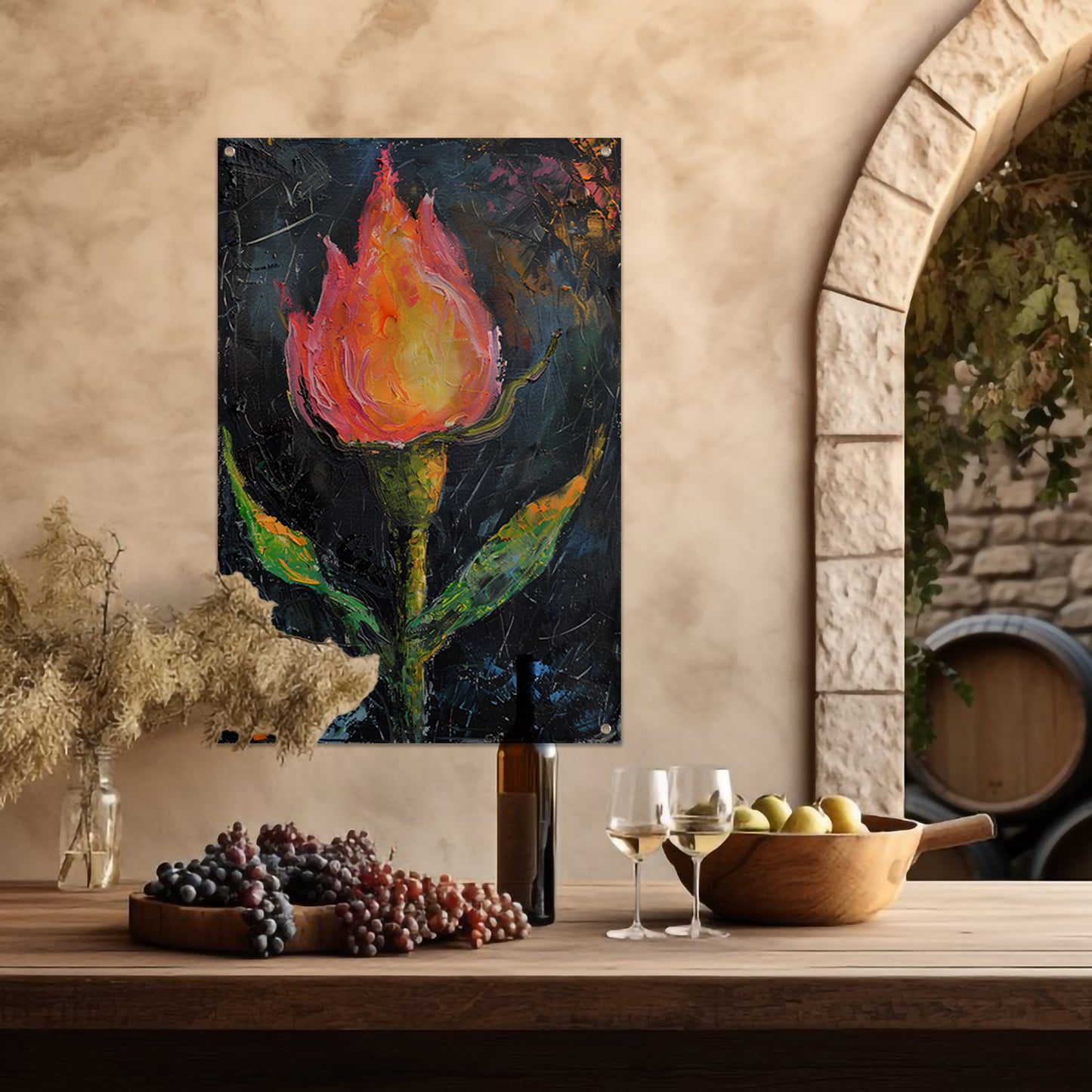 Abstract schilderij van kleurrijke roos tuinposter