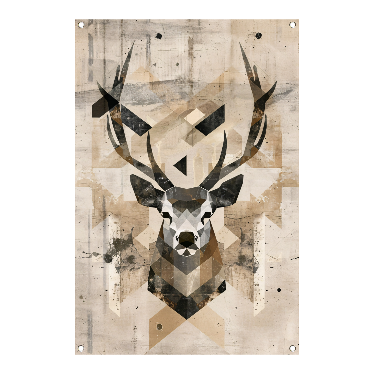 Geometrische Sepia Hertenkop in Minimalistische Stijl tuinposter