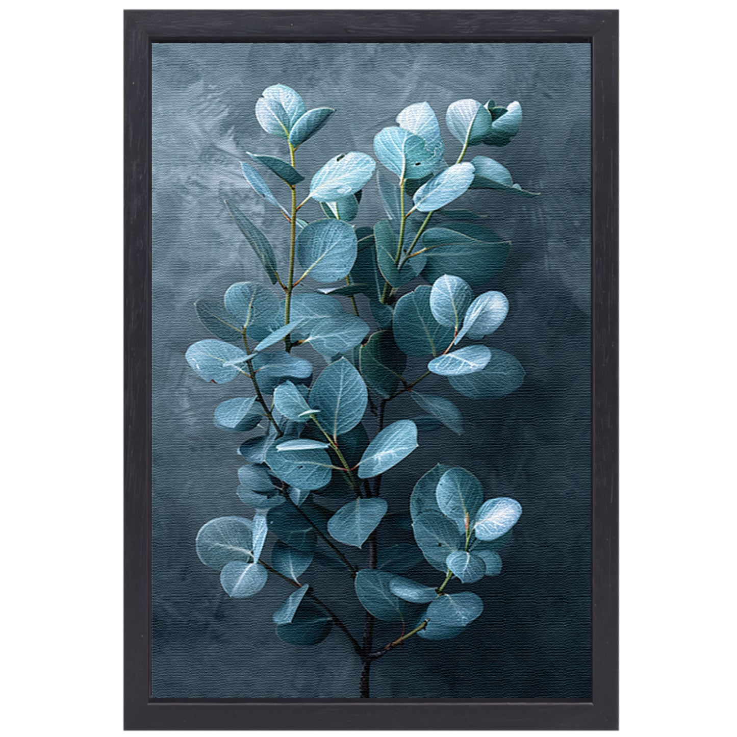 Eucalyptusbladeren met zachte grijze achtergrond canvas met baklijst