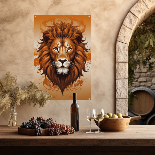 Koninklijke Leeuw in Oranje en Bruin tuinposter
