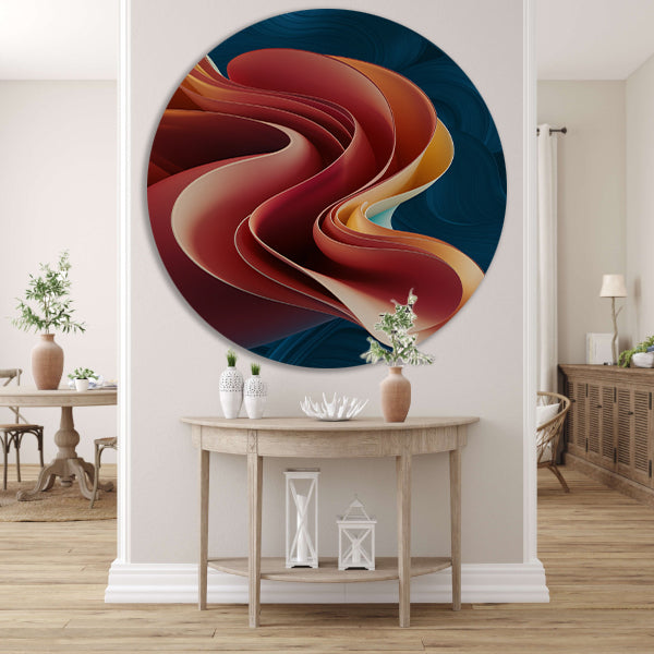 Kleurrijke abstracte digitale kunst met lagen aluminium muurcirkel