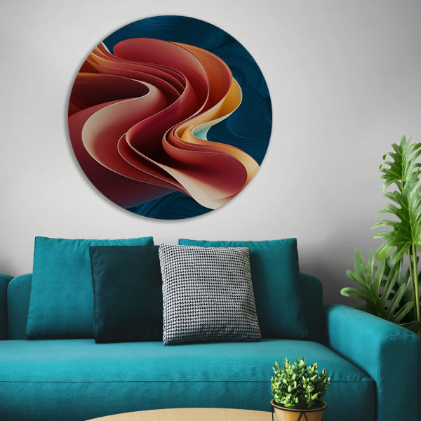Kleurrijke abstracte digitale kunst met lagen aluminium muurcirkel