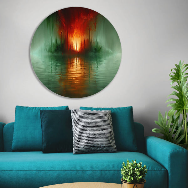 Magische stad aan het water in felle kleuren aluminium muurcirkel
