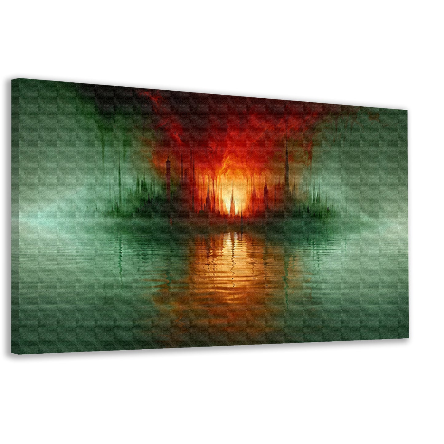 Magische stad aan het water in felle kleuren canvas