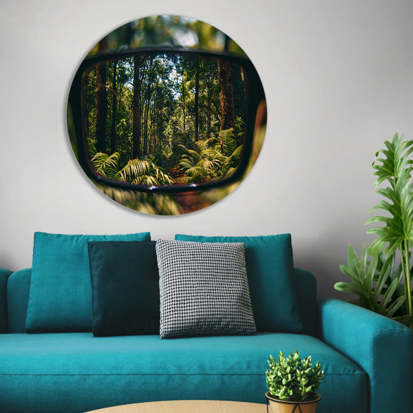 Reflectie van een boslandschap in een bril aluminium muurcirkel
