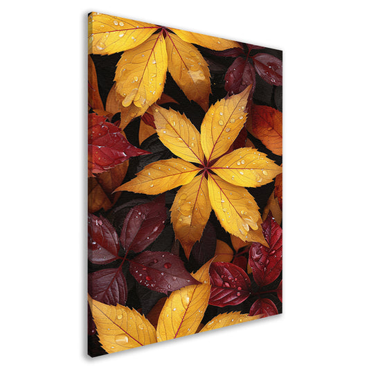 Kleurrijk herfstbladeren met waterdruppels canvas