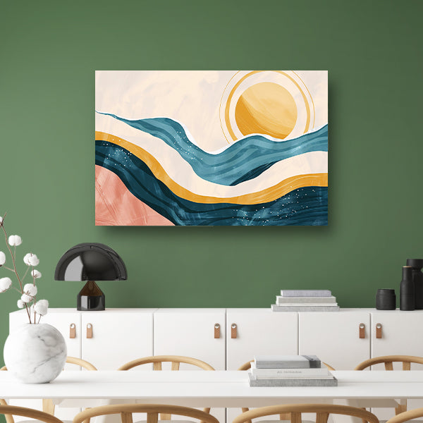 Golven en zon in abstracte vormenposter