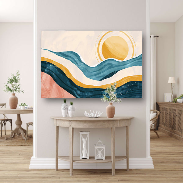 Golven en zon in abstracte vormenposter