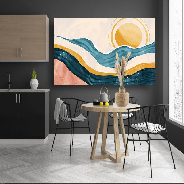 Golven en zon in abstracte vormenposter