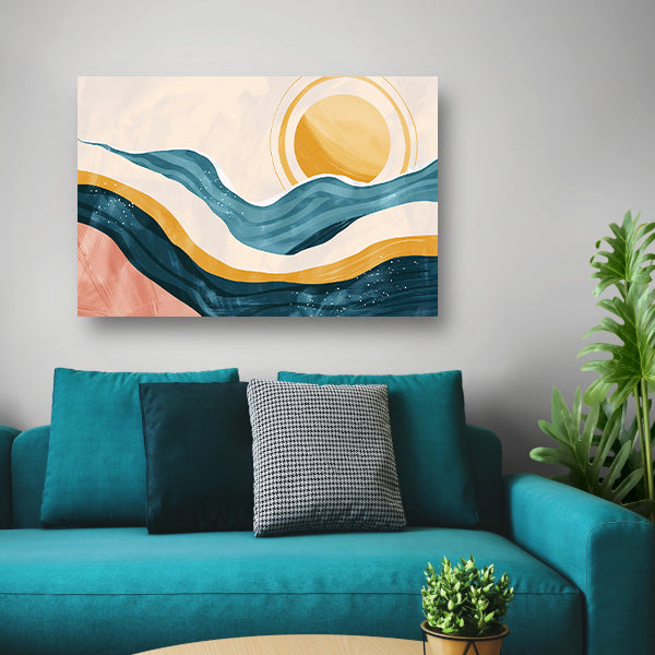 Golven en zon in abstracte vormenposter