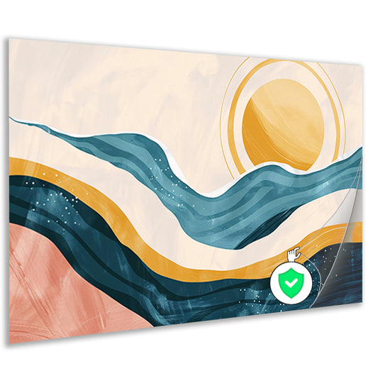 Golven en zon in abstracte vormenposter