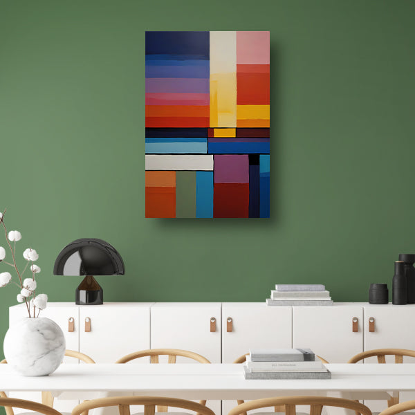 Abstracte symfonie van gekleurde vlakken canvas met baklijst