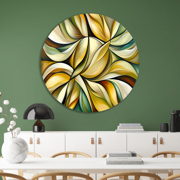 Kleurrijke abstracte kunst met bladeren en vormen aluminium muurcirkel