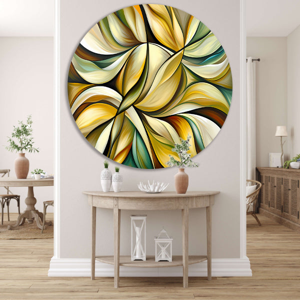 Kleurrijke abstracte kunst met bladeren en vormen forex muurcirkel