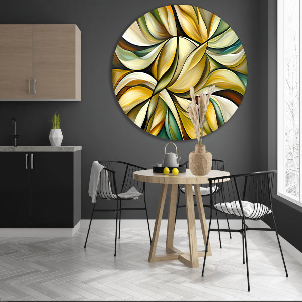 Kleurrijke abstracte kunst met bladeren en vormen aluminium muurcirkel