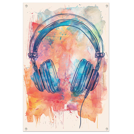 Abstract Koptelefoon met Verfspatten tuinposter