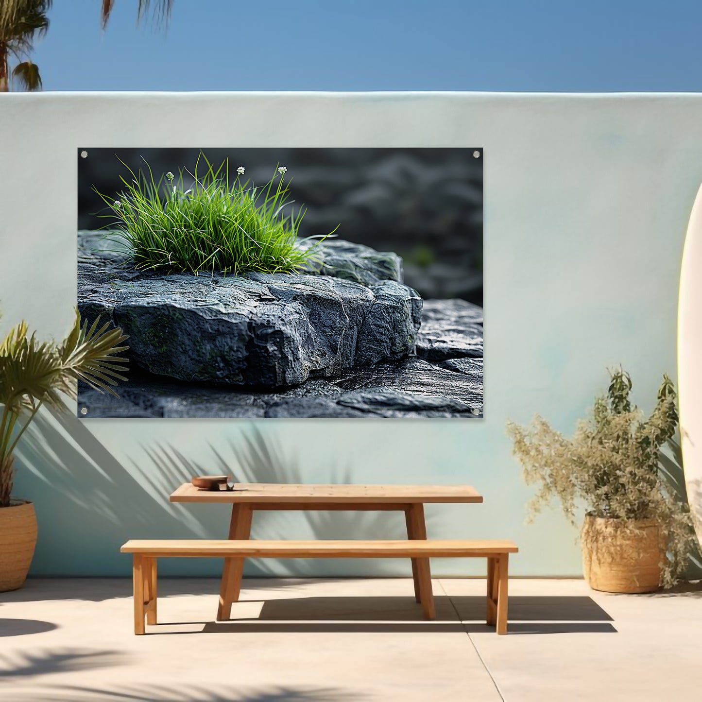 Minimalistisch Gras op Steen tuinposter