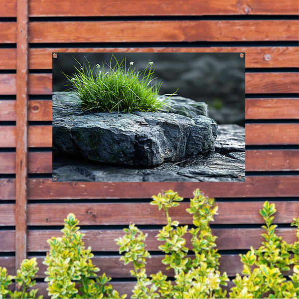 Minimalistisch Gras op Steen tuinposter