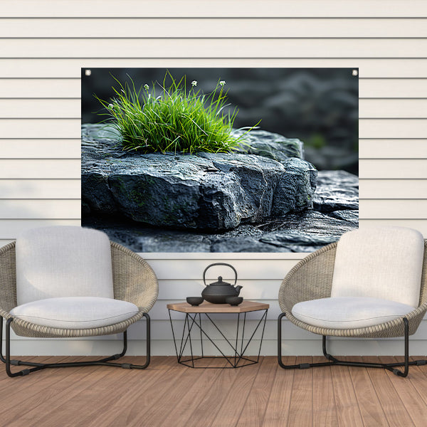 Minimalistisch Gras op Steen tuinposter