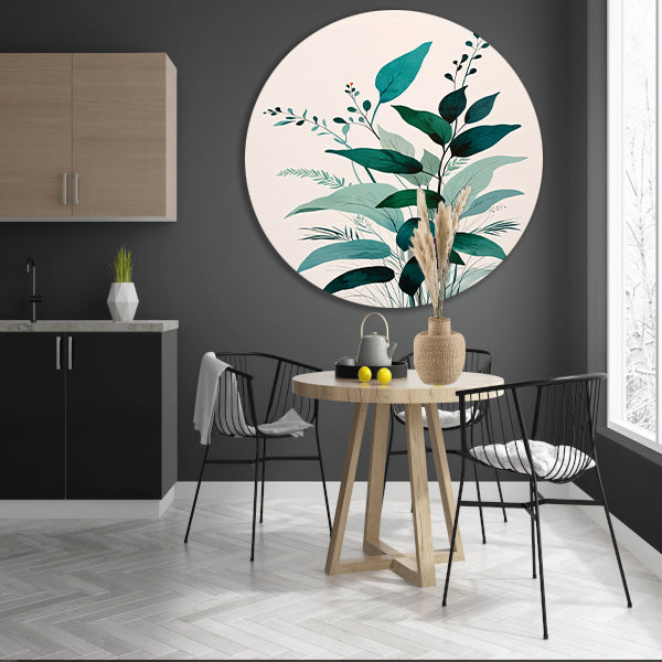 Minimalistische Japandi botanische kunst met bladeren forex muurcirkel
