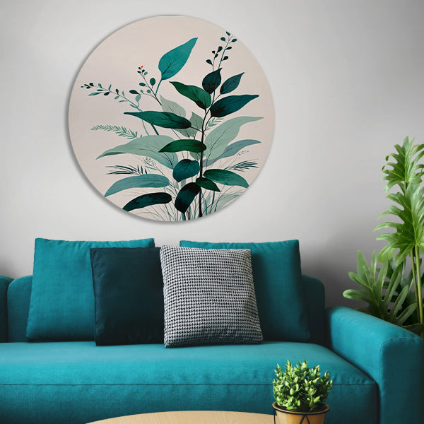 Minimalistische Japandi botanische kunst met bladeren forex muurcirkel
