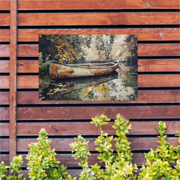 Impressionistische waterweg met riet tuinposter