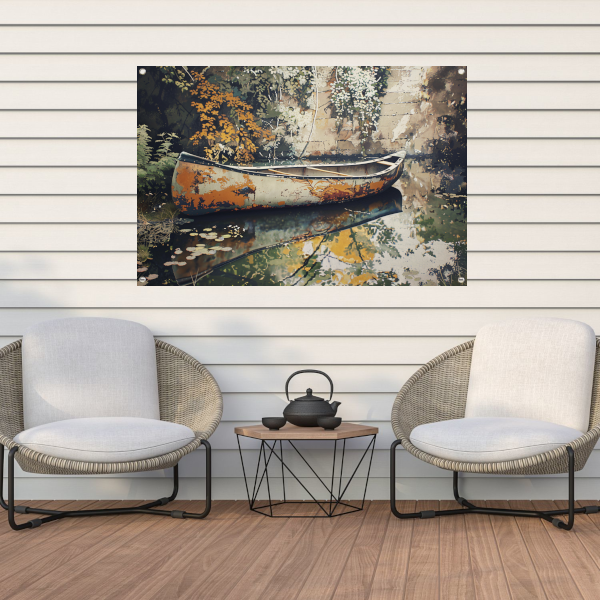 Impressionistische waterweg met riet tuinposter