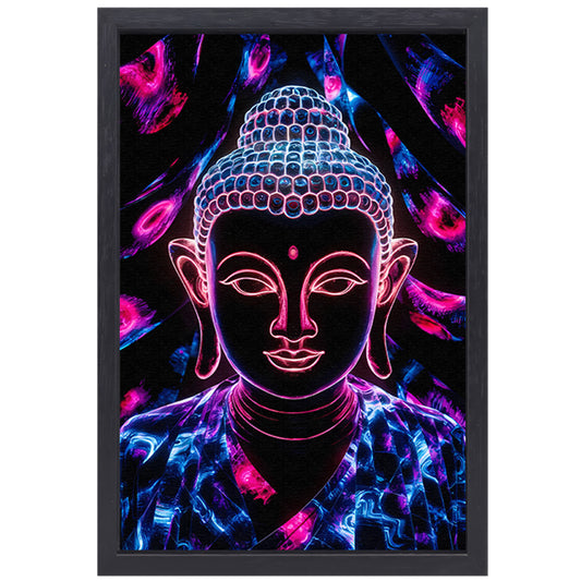 Kleurrijk neon Boeddha kunstwerk canvas met baklijst
