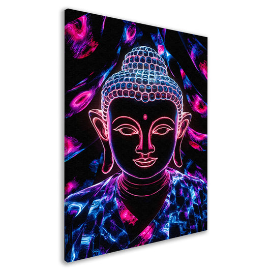 Kleurrijk neon Boeddha kunstwerk canvas