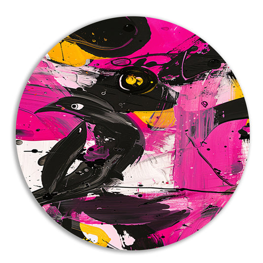 Abstracte kleurrijke vogel in moderne kunststijl aluminium muurcirkel