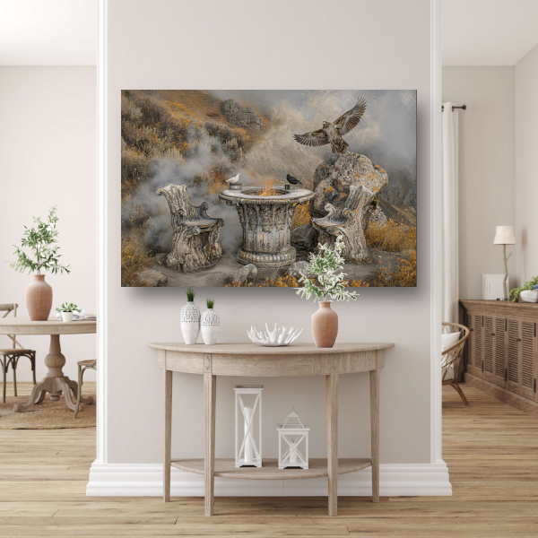 Minimalistische Boomstam Meubels canvas met baklijst