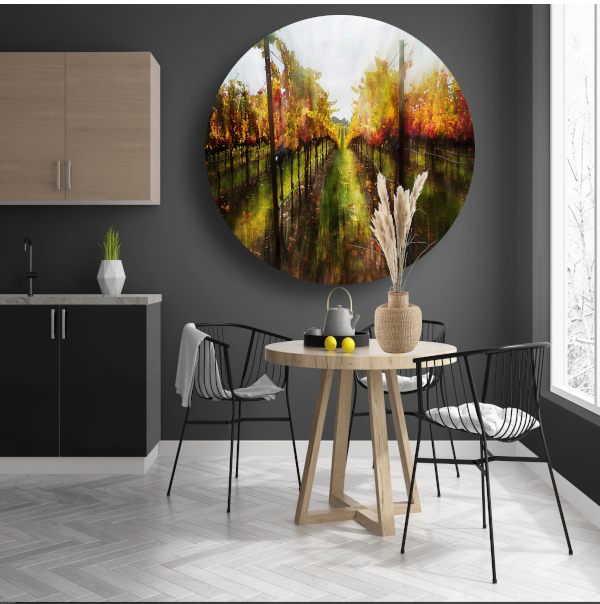 Herfstpalet in de wijngaard aluminium muurcirkel