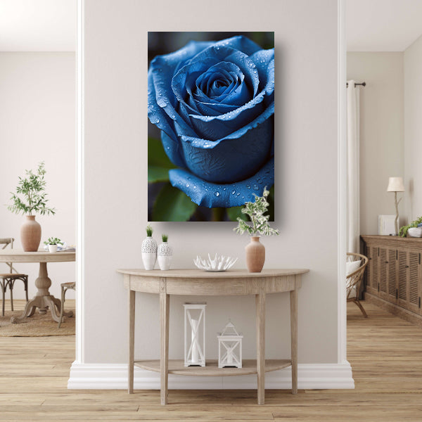 Blauwe roos bedauwd in ochtendlicht acrylglas