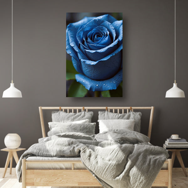 Blauwe roos bedauwd in ochtendlicht acrylglas