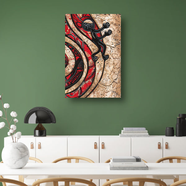 Rode Draaikolk met Zwarte Astronaut Figuur canvas