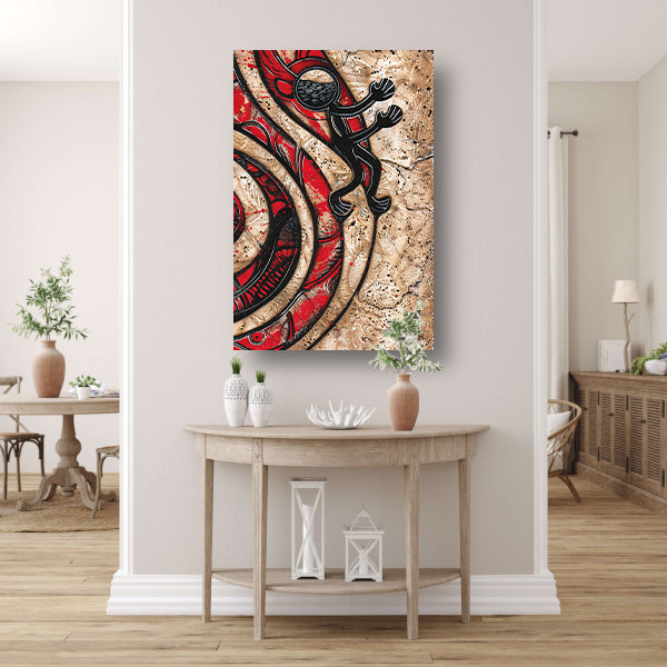 Rode Draaikolk met Zwarte Astronaut Figuur canvas