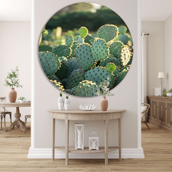 Close-up van cactus met stekels aluminium muurcirkel