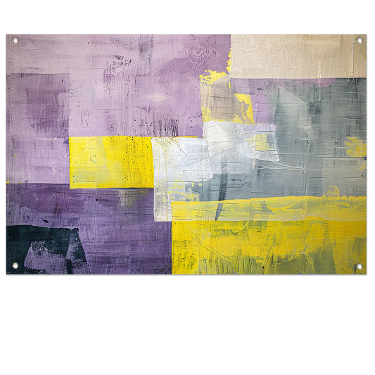 Abstract schilderij met contrasterende kleurvlakken tuinposter