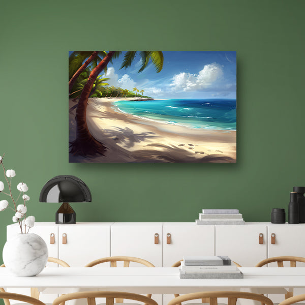 Strand met palmbomen en helder water poster