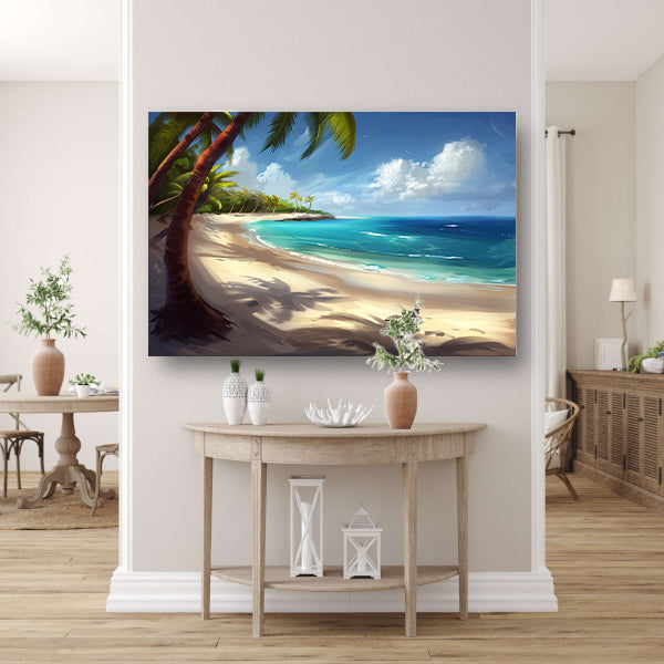 Strand met palmbomen en helder water poster