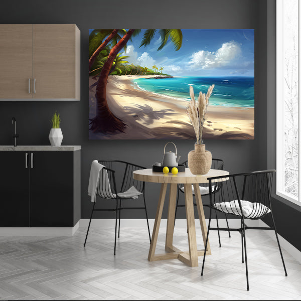 Strand met palmbomen en helder water poster