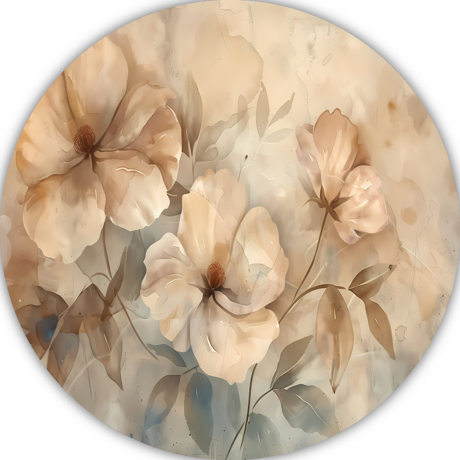 Sepia bloemenkunst met elegante natuurlijke vormen aluminium muurcirkel