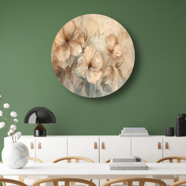 Sepia bloemenkunst met elegante natuurlijke vormen aluminium muurcirkel