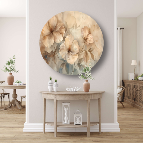 Sepia bloemenkunst met elegante natuurlijke vormen aluminium muurcirkel