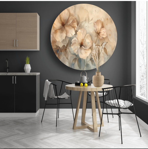 Sepia bloemenkunst met elegante natuurlijke vormen aluminium muurcirkel