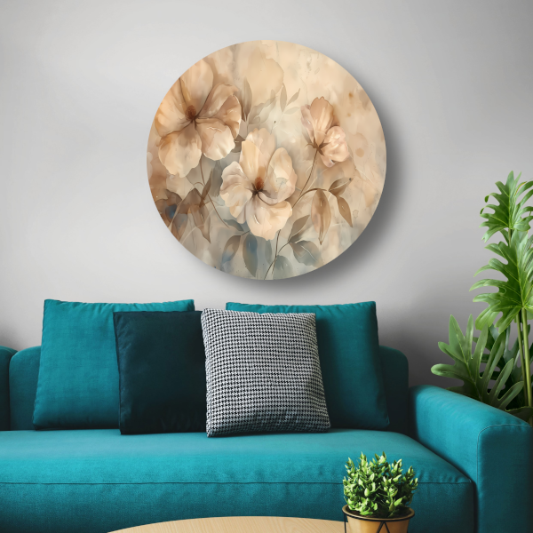 Sepia bloemenkunst met elegante natuurlijke vormen aluminium muurcirkel