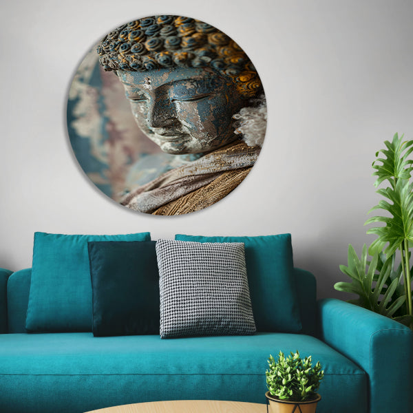 Verweerde Boeddha in serene meditatie forex muurcirkel