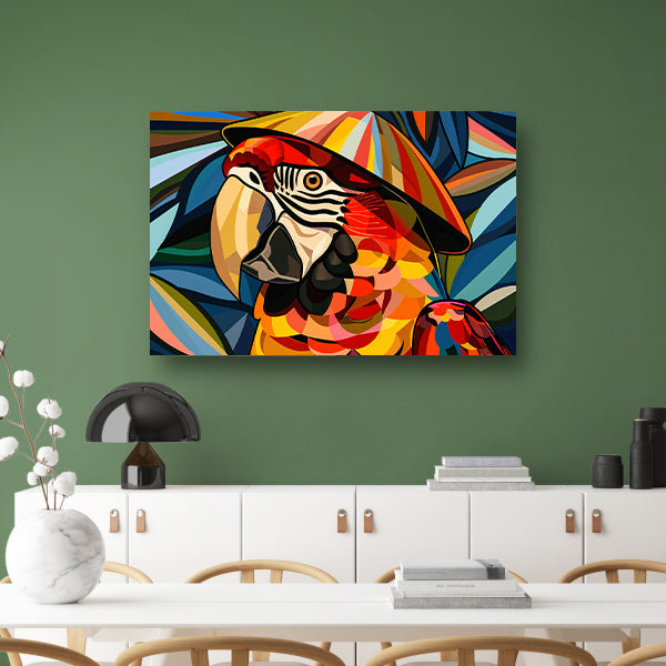 Kleurrijke abstracte papegaai met bladeren poster