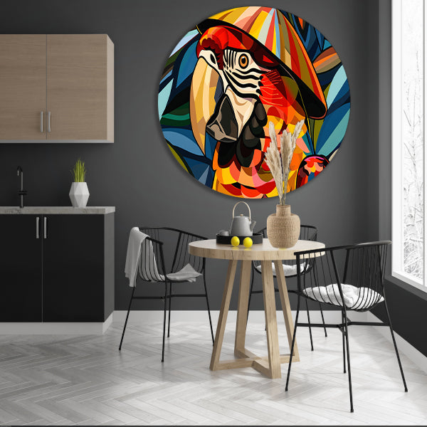 Kleurrijke abstracte papegaai met bladeren forex muurcirkel